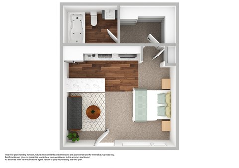 Floor plan for studio, 1 bath, 400 sqft